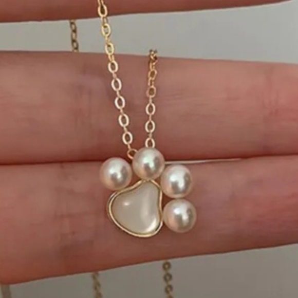 Closet Clearout Last Chance-Gold and Silver Pearl Paw Print Necklaces - Picture 4 of 7